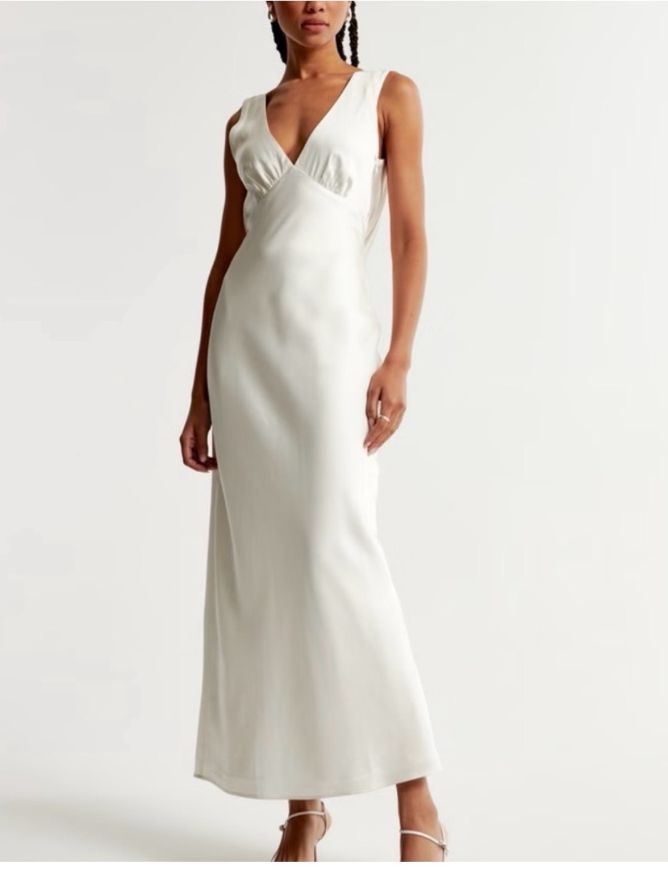 Abercrombie & Fitch White Plunge Cowl Back Midi Slip Dress